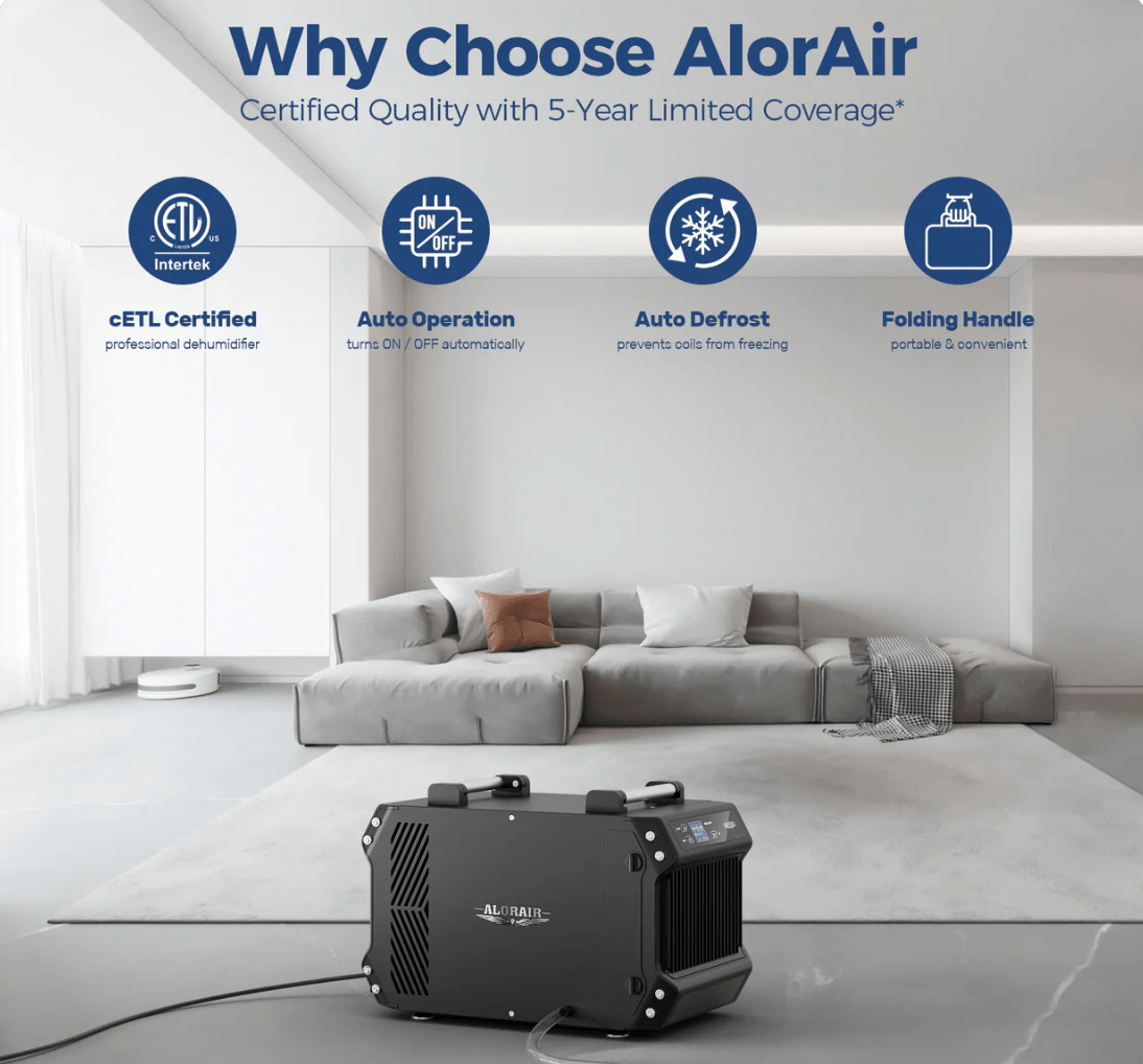 AlorAir Galaxy 60 | 145 PPD Crawlspace Dehumidifier Size for up to 1,800 Sq.Ft - Pure n Natural Systems