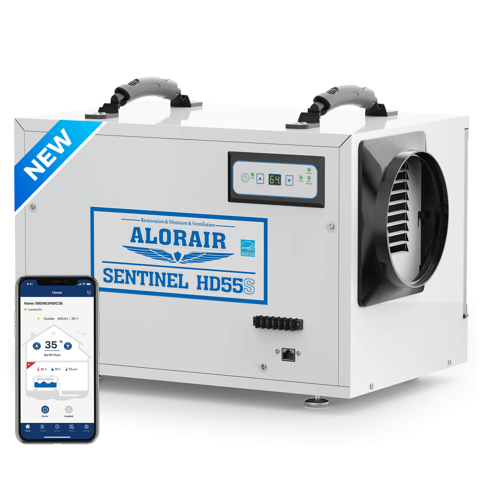 AlorAir Sentinel HD55S Dehumidifier with Wi - Fi | 120 pints per day - Pure n Natural Systems