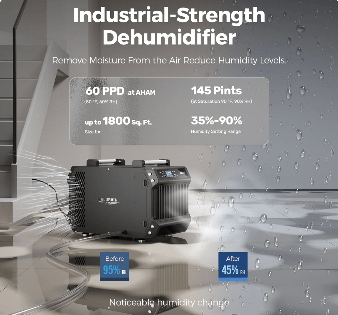 AlorAir Galaxy 60 | 145 PPD Crawlspace Dehumidifier Size for up to 1,800 Sq.Ft - Pure n Natural Systems