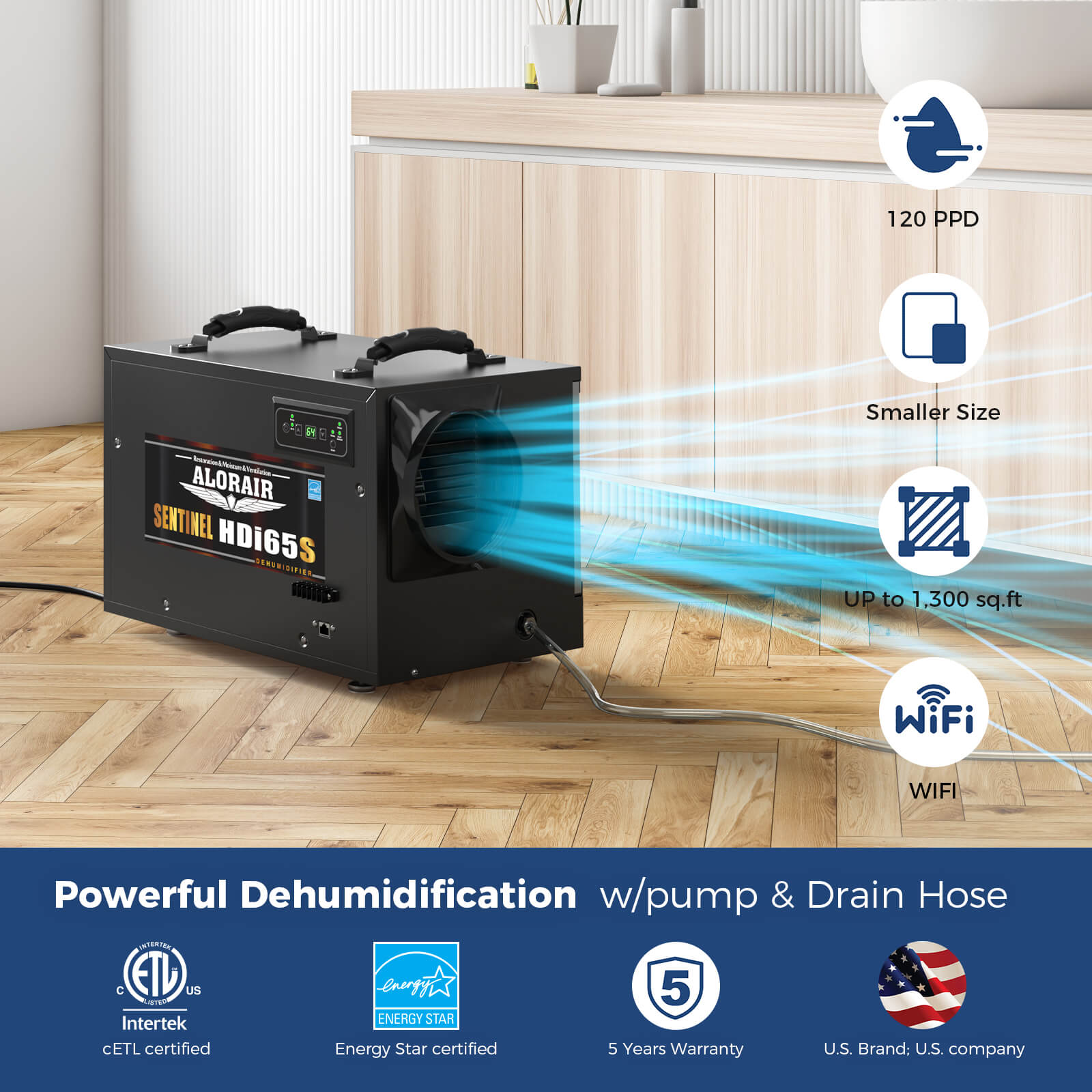 AlorAir Sentinel HDi65S Wi - Fi Dehumidifier – 120 PPD Commercial Unit with Built - In Pump for Efficient Moisture Control - Pure n Natural Systems