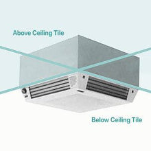 Most of the CASE-1000 Smoke Eater Ceiling Mount Electronic Air Cleaner mounts above the ceiling. Only 4-inches shows below the ceiling.