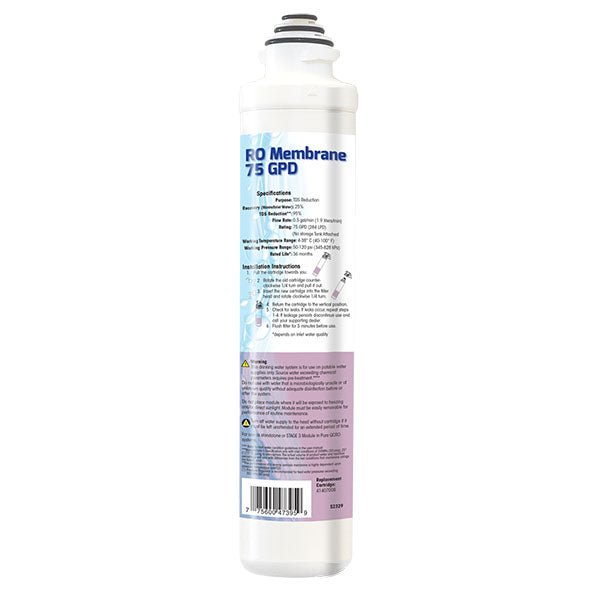 Pura 41407008 Membrana RO A Cambio Rapido 75 GPD Per Osmosi Inversa. Riduzione TDS 95%, Sostituzione Consigliata Ogni 3 Anni. Compatibile Con Sistemi Pura QCRO 4 Stadi.