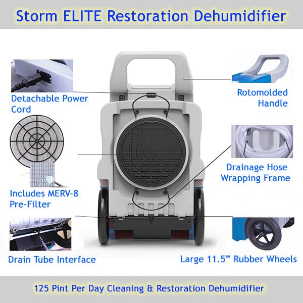 Storm ELITE Dehumidifier | 125 Pint High Capacity Restoration Dehumidifier - Pure n Natural Systems